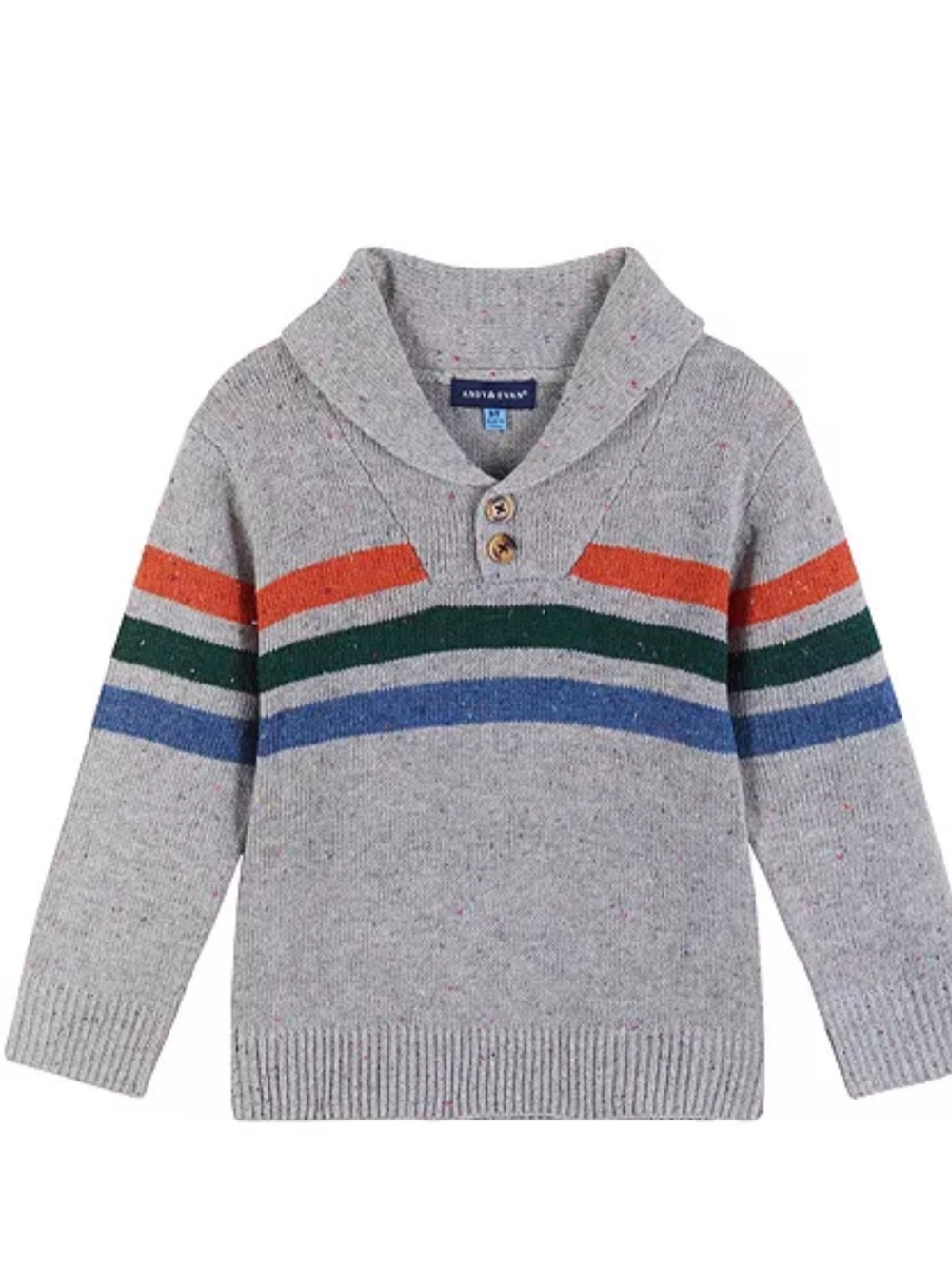 Andy & Evan Kids Grey Shawl Collar Rugby Sweater with Stripes Size 7/8